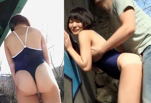 エロ動画情報 俺の宝箱 | 【俺のエロ動画】日焼け跡がくっきりのスクール水着女子校生と川辺で野外セックス！後ろから突いて中出ししちゃった！【俺の宝箱】